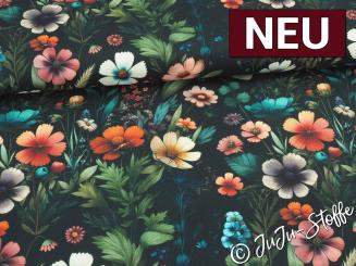 Canvas Blumen schwarz Oeko-Tex® 