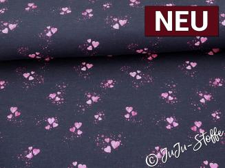 French Terry Glitzerpüppi Herzen marine Oeko-Tex® 
