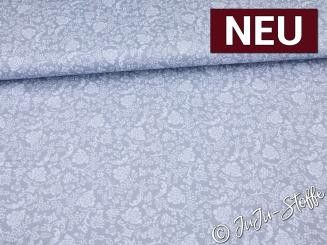 Baumwollsatin Blüten und Blätter hellblau Oeko-Tex® 