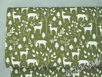 Jersey Rehe im Wald heugrün Öko-Tex 