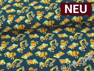 French Terry Baufahrzeuge petrol Oeko-Tex® 