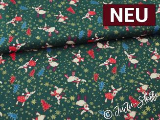 Baumwolle Weihnachts-Rentier grün Oeko-Tex® 