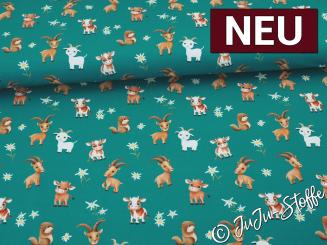 Jersey Alpenliebe by Mrs. Mint Design Weidetiere petrol Oeko-Tex® 