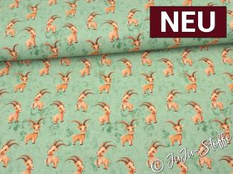 Jersey Alpenliebe by Mrs. Mint Design Steinböcke grün Oeko-Tex® 