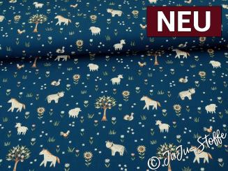 Jersey Weidentiere blau Oeko-Tex® 