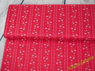 Baumwollsatin Rosen und Streifen rot Öko-Tex 