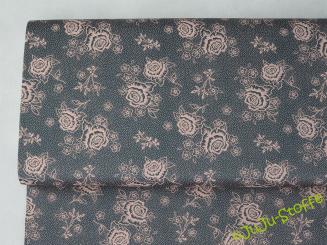 Baumwollsatin Rosen und Blätter anthrazit Öko-Tex 
