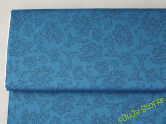 Baumwollsatin Blumenranke blau Öko-Tex 