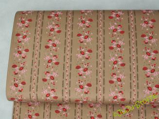 Baumwollsatin Rosen und Streifen taupe Öko-Tex 