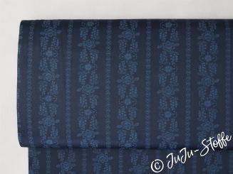Baumwollsatin Blumen und Streifen nachtblau Öko-Tex 