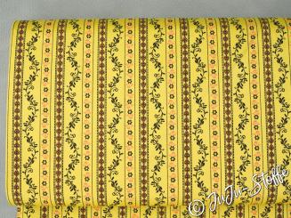 Baumwollsatin Ranken und Streifen gelb Öko-Tex 