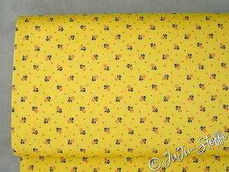 Baumwollsatin Blümchen gelb Öko-Tex 