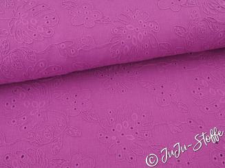 Musselin mit Lochstickerei Blumen magenta 