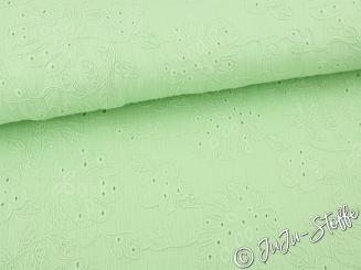 Musselin mit Lochstickerei Blumen mint 