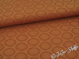 Baumwolle mit Lochstickerei Blätter cognac 