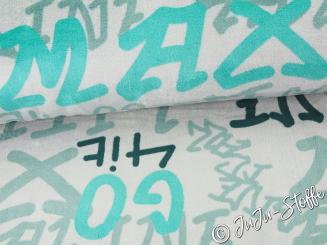 Kuschelfleece Words türkis 