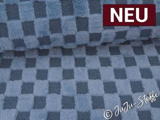 Kuschelfleece Schachbrett uni denim 