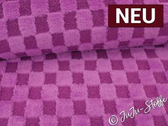 Kuschelfleece Schachbrett uni beere 