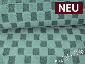 Kuschelfleece Schachbrett uni dusty mint 