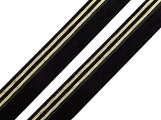 Falzgummi schwarz Doppelstreifen gold,  20mm 