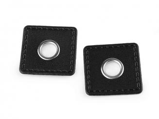 Kunstleder Öse Quadrat 10mm Patches schwarz / silber 