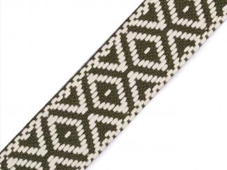 Gurtband Breite 38mm Rauten oliv/creme 