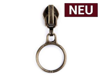 Zipper mit Ring für Endlos Reißverschluss 6mm/5mm altmessing 