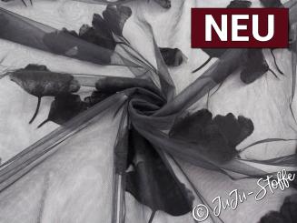 Brauttüll Ginkoblätter schwarz 