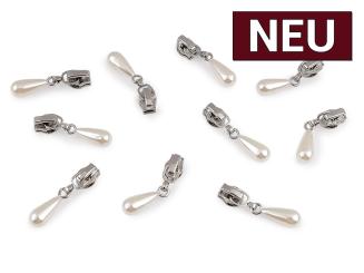 Zipper mit Perle in Tropfenform für Endlos Reißverschluss 3mm silber 