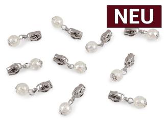 Zipper mit Perle transparent für Endlos Reißverschluss 3mm silber 