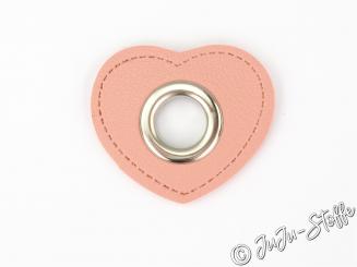Kunstleder Öse Herz - 11mm Patches - rosa / silber 