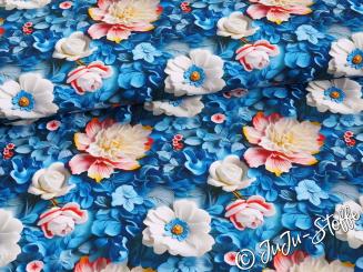 Viskose Jersey 3D Blüten blau Öko-Tex 