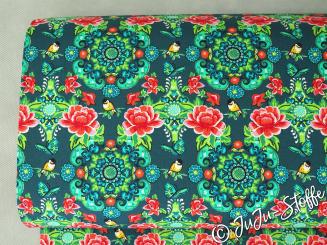 Baumwolle Popeline My Lovely Garden petrol Öko-Tex 