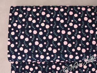 Baumwolle Popeline Rosenblüten blau Öko-Tex 