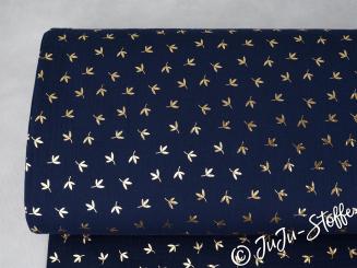 Musselin Goldblätter navy Öko-Tex 