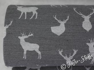 Jacquard Doubleface Hirsche grau 