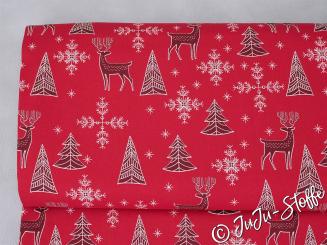 Baumwolle Winterwald rot 