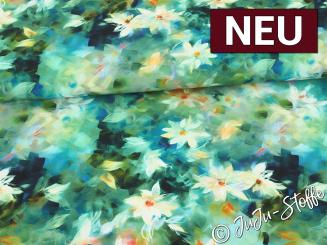 Viskose Aquarellblumen grün 