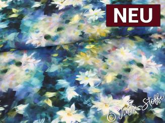 Viskose Aquarellblumen blau 