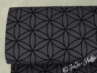 Bio-Strickjacquard "Blume des Lebens" grau-schwarz von Stoffonkel GOTS 
