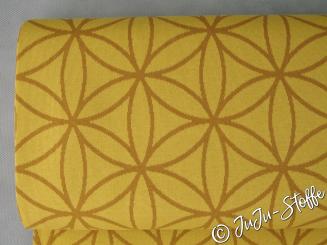 Bio-Strickjacquard Blume des Lebens gelb von Stoffonkel GOTS 