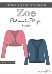 Papierschnittmuster Zoe Bolero oder Blazer Kinder von Fadenkäfer 