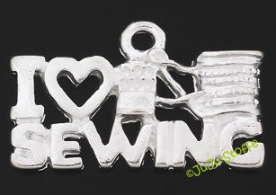 Anhänger I love sewing silberfarben Metall 