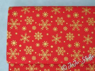 Baumwoll Popeline Eiskristalle rot GOTS 