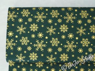 Baumwoll Popeline Eiskristalle grün GOTS 