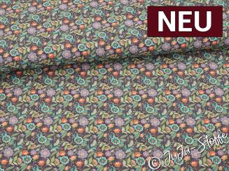 Baumwolle Popeline Blumenwiese violett Oeko-Tex® 