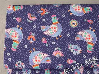 Baumwolle Popeline Hühner blau von Hilco Öko-Tex 