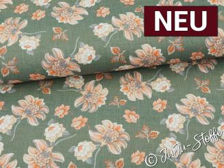 Canvas Vintageblumen grün Oeko-Tex® 