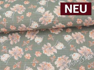 Musselin Vintageblumen grün Oeko-Tex® 