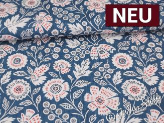 Baumwolle Premium Flowers blau Oeko-Tex® 